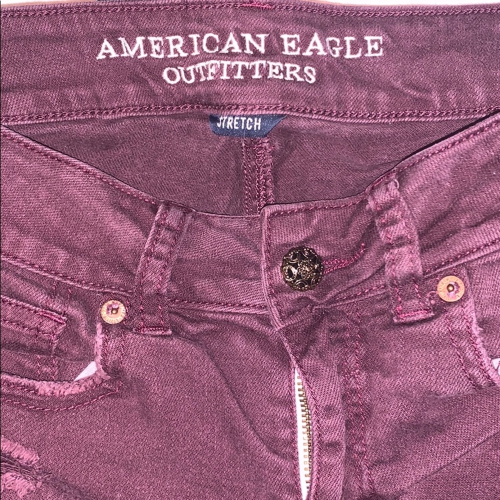 American Eagle Ripped Burgundy Jean Shorts - Picture 3 of 4